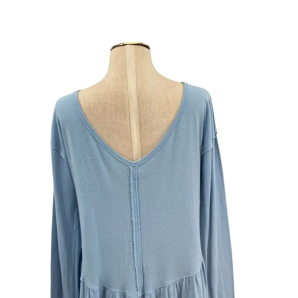 Free People We The Free Rose Petal Tee Shirt Long Sleeve‎ Blue Size Large